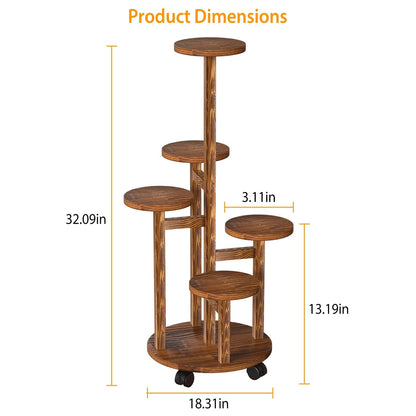 5-Tier Plant Stand with 4 Detachable Wheels Wooden Plant Pot Rolling Shelf __stock:50 Furniture and Décor refund_fee:1200