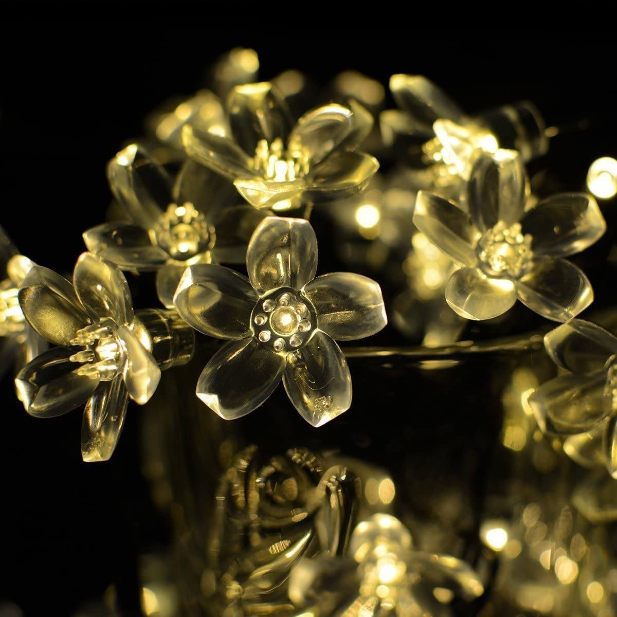 50 LED Fairy Flower Blossom Solar String Lights __stock:500 refund_fee:800 String & Fairy Lights Warranty