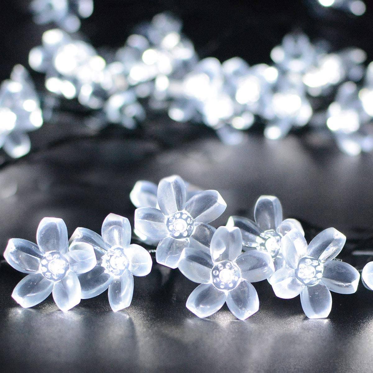 50 LED Fairy Flower Blossom Solar String Lights __stock:500 refund_fee:800 String & Fairy Lights Warranty