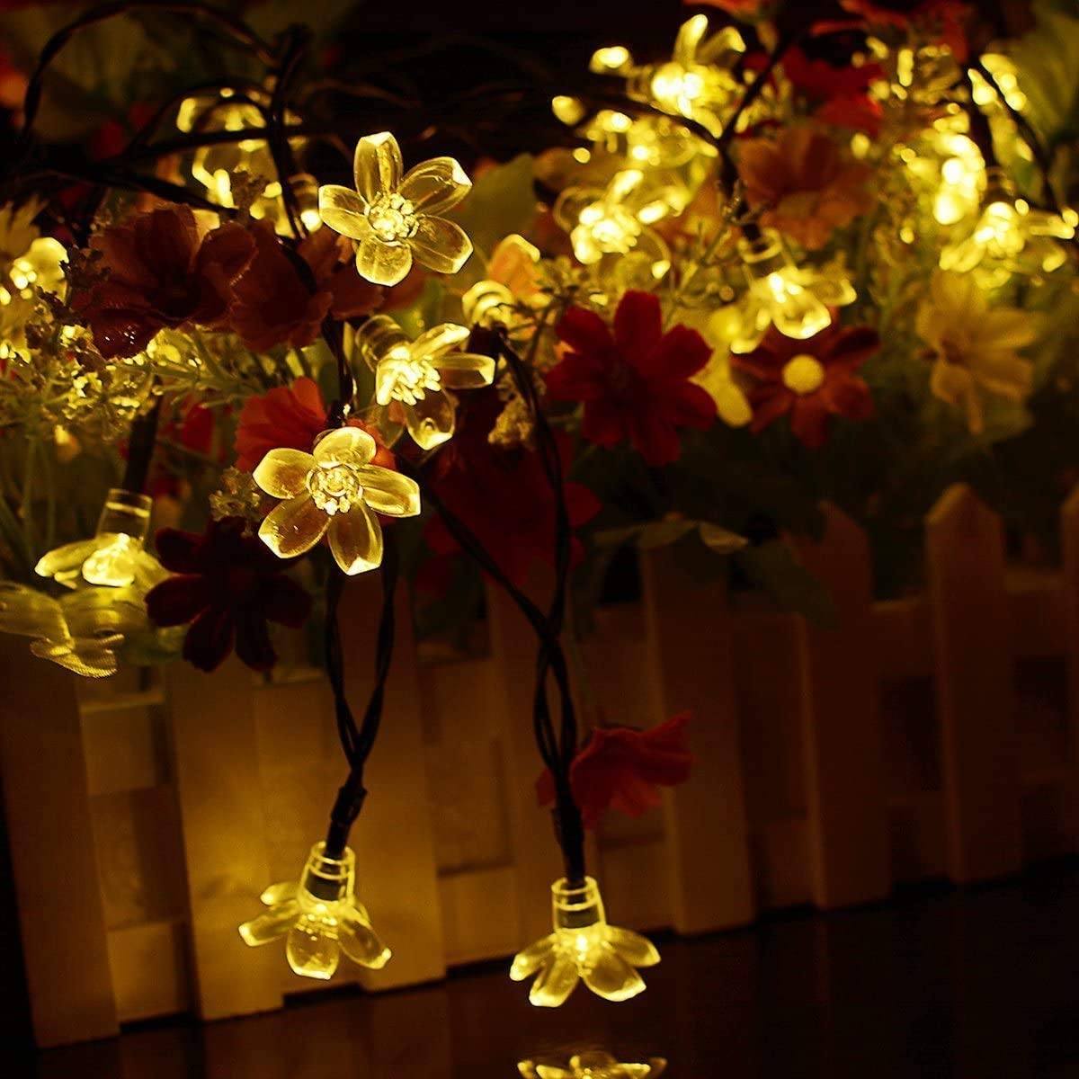 50 LED Fairy Flower Blossom Solar String Lights __stock:500 refund_fee:800 String & Fairy Lights Warranty