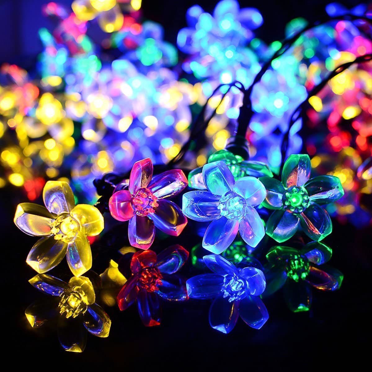 50 LED Fairy Flower Blossom Solar String Lights __stock:500 refund_fee:800 String & Fairy Lights Warranty