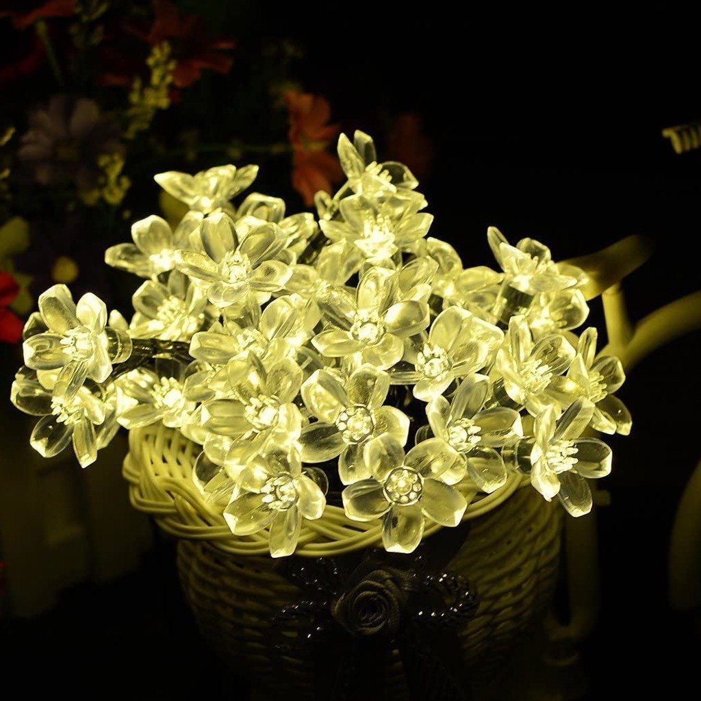 50 LED Fairy Flower Blossom Solar String Lights Warm White __stock:500 refund_fee:800 String & Fairy Lights Warranty