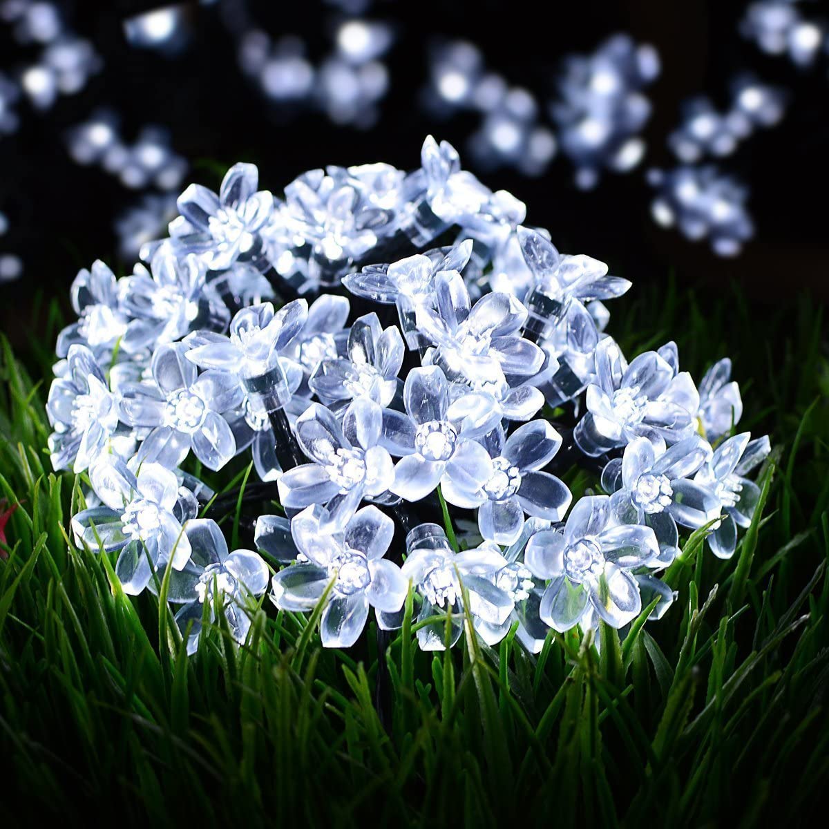 50 LED Fairy Flower Blossom Solar String Lights White __stock:500 refund_fee:800 String & Fairy Lights Warranty