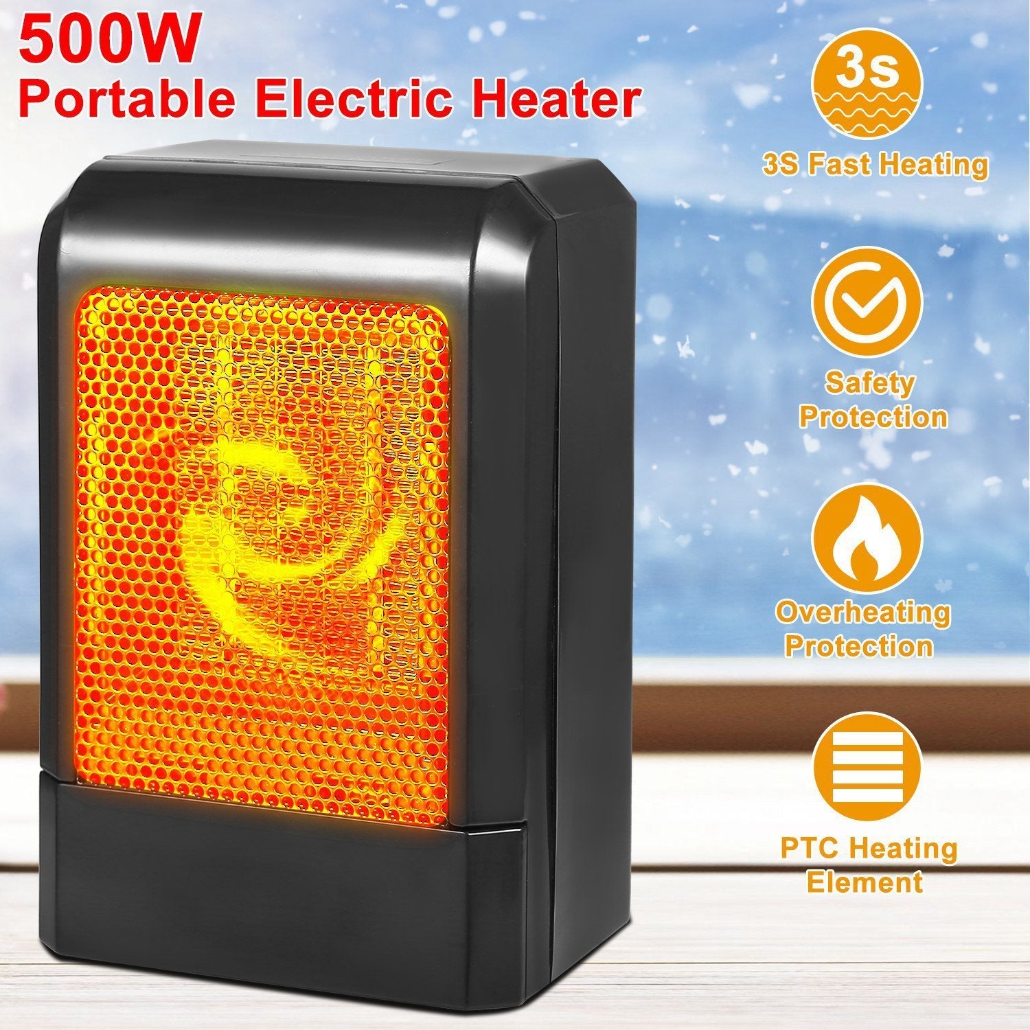 500W Ceramic Portable Electric Heater __stock:50 Household Appliances refund_fee:1200 Warranty