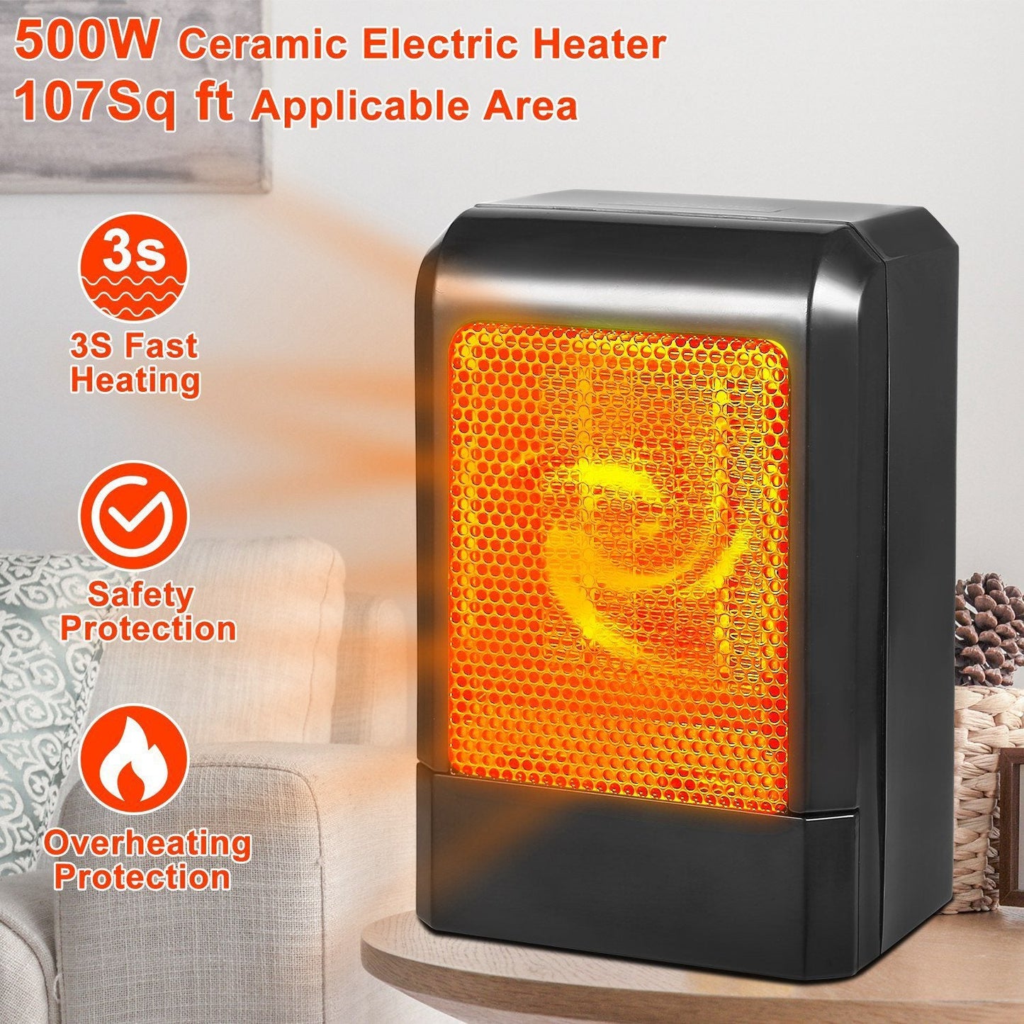 500W Ceramic Portable Electric Heater __stock:50 Household Appliances refund_fee:1200 Warranty