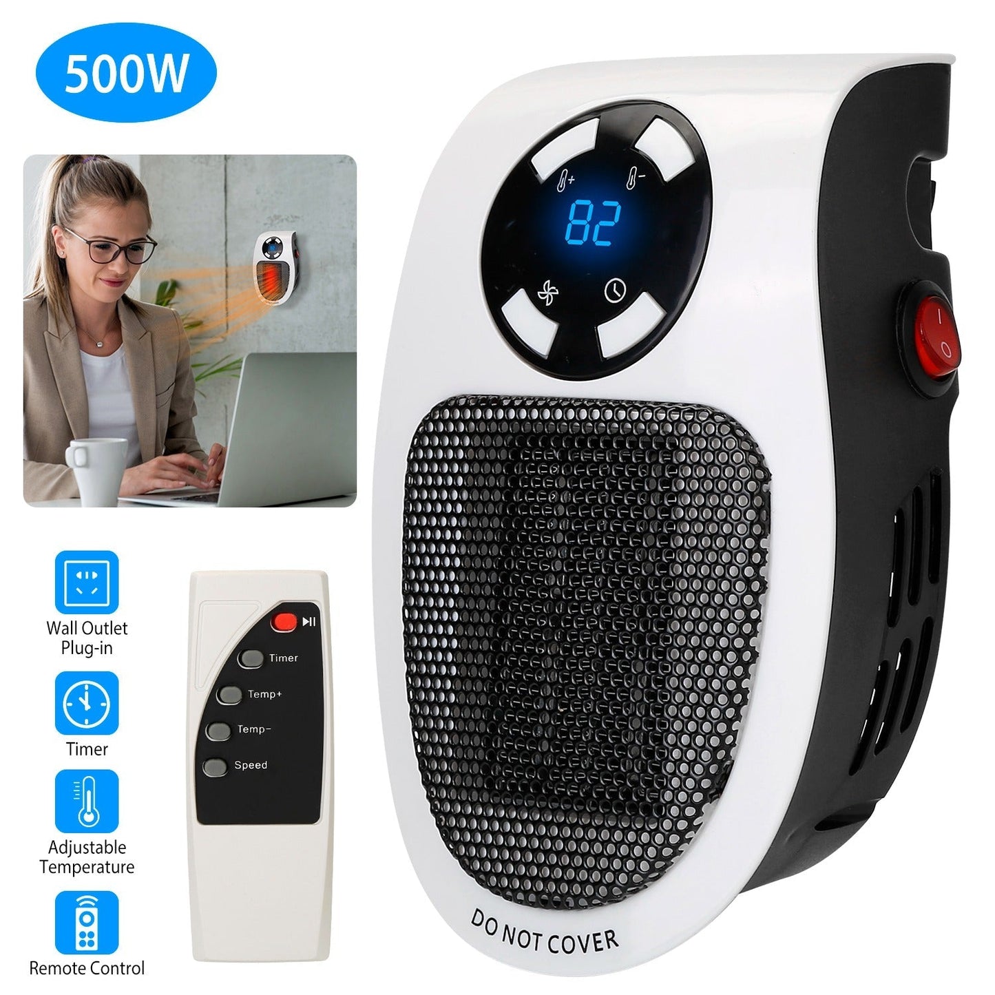 500W Portable Heater Fan Wall Outlet with Remote Control __stock:50 Household Appliances refund_fee:1200 Warranty