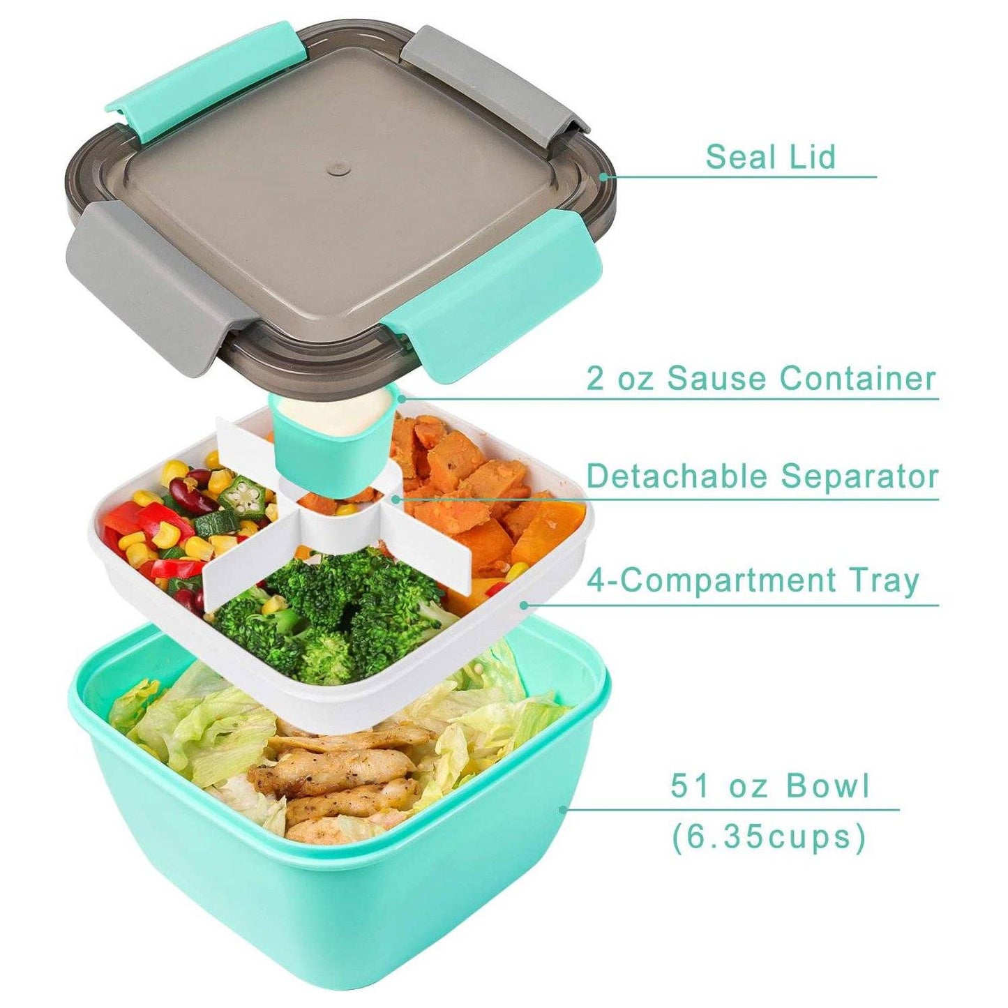 51oz Salad Bowl with Removable 3-Compartment Bento-Style Tray __stock:200 Kitchen & Dining refund_fee:800