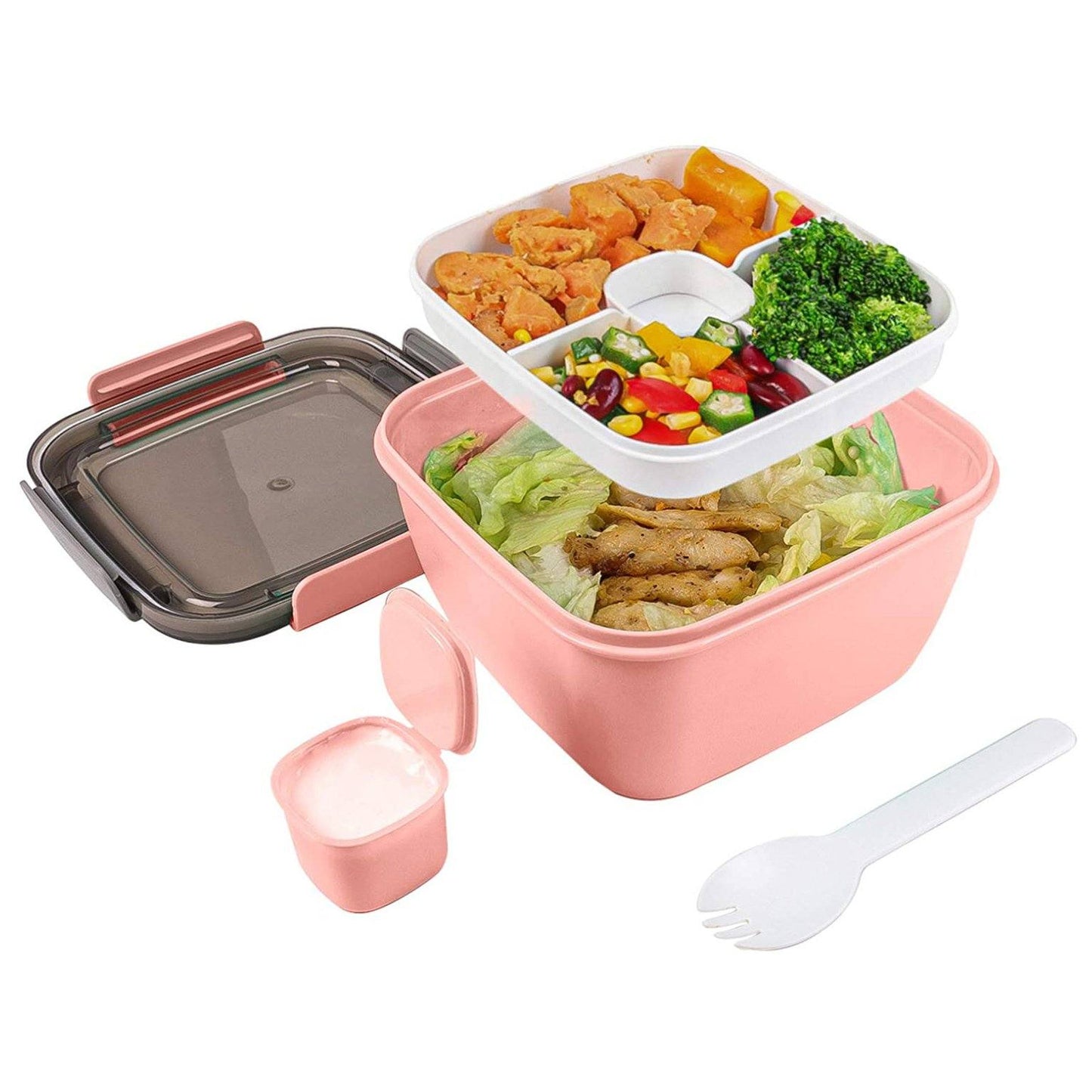 51oz Salad Bowl with Removable 3-Compartment Bento-Style Tray __stock:200 Kitchen & Dining refund_fee:800