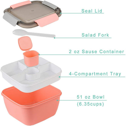 51oz Salad Bowl with Removable 3-Compartment Bento-Style Tray __stock:200 Kitchen & Dining refund_fee:800