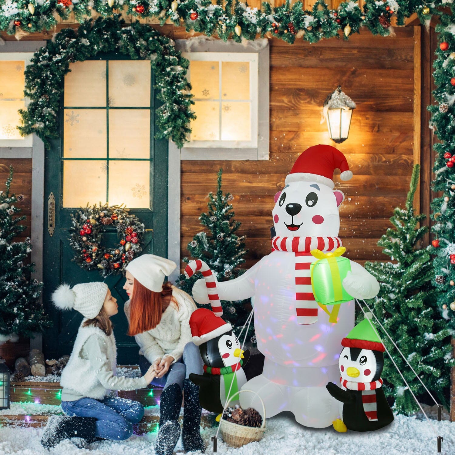 5.9Ft Christmas Inflatable Polar Bear and Penguin Blow Up Yard Outdoor Decoration with LED __stock:50 Holiday Decor & Apparel refund_fee:2200 Warranty