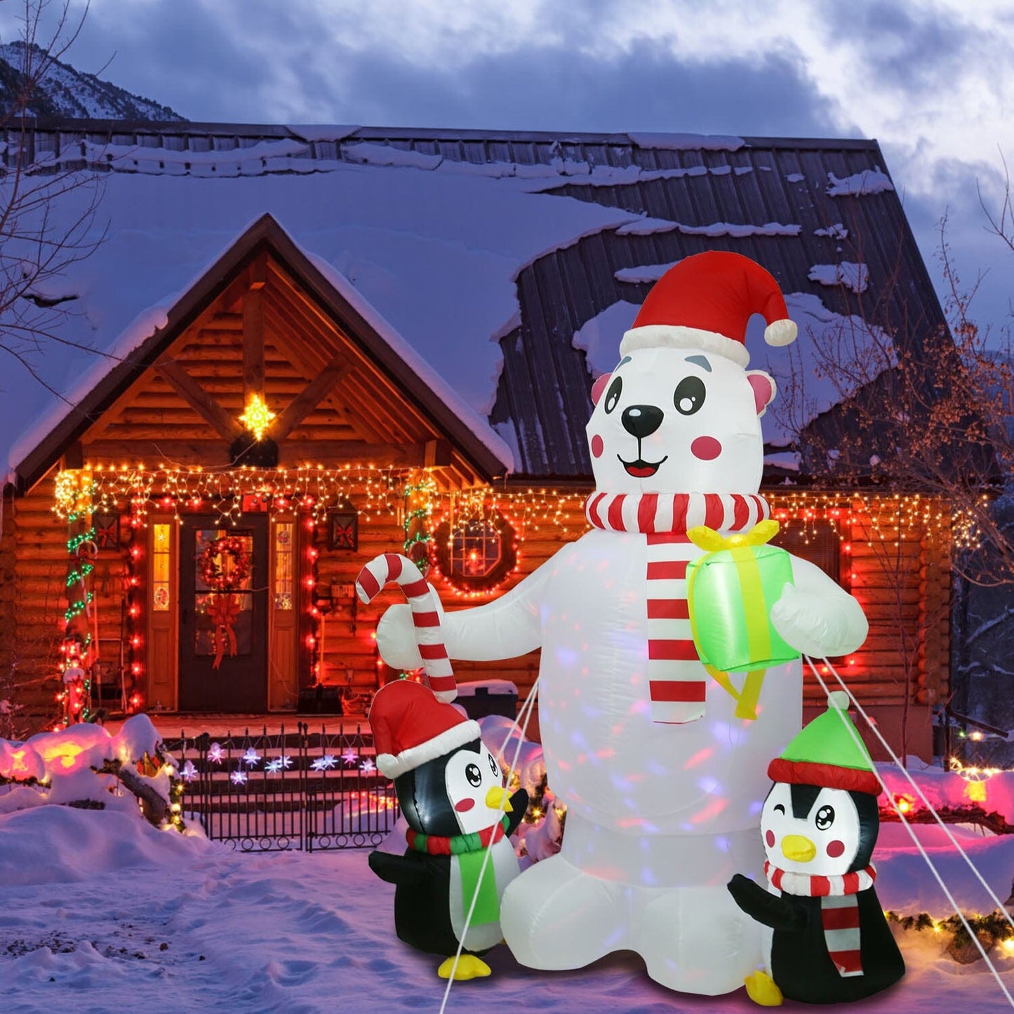 5.9Ft Christmas Inflatable Polar Bear and Penguin Blow Up Yard Outdoor Decoration with LED __stock:50 Holiday Decor & Apparel refund_fee:2200 Warranty