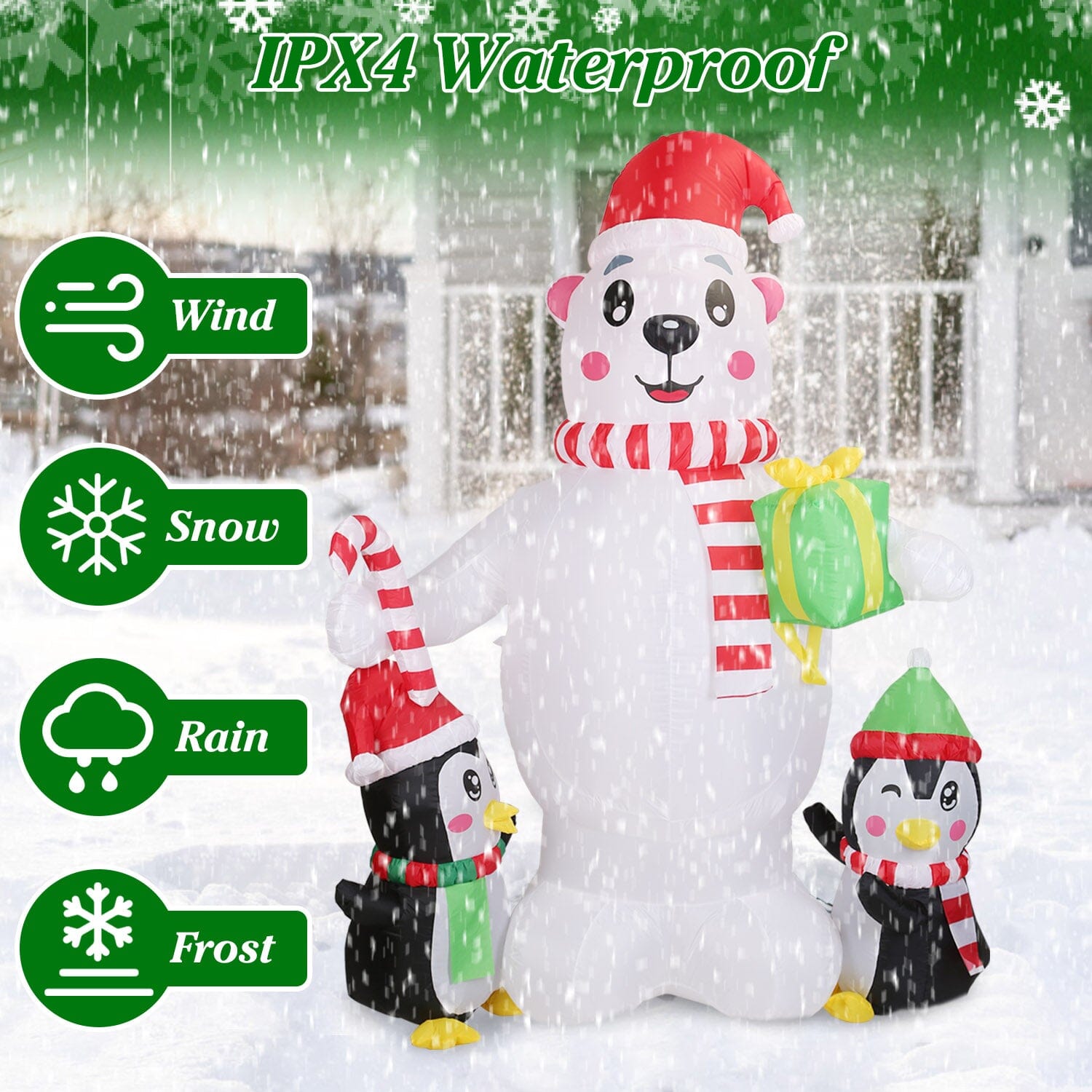 5.9Ft Christmas Inflatable Polar Bear and Penguin Blow Up Yard Outdoor Decoration with LED __stock:50 Holiday Decor & Apparel refund_fee:2200 Warranty