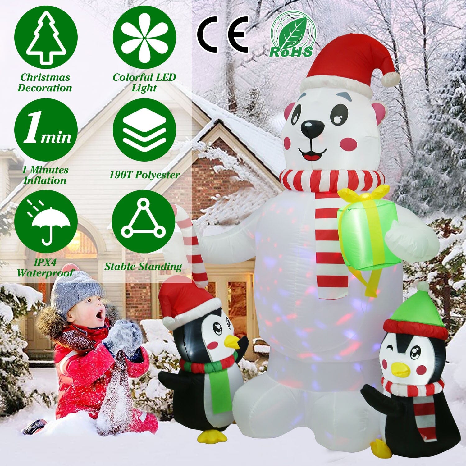 5.9Ft Christmas Inflatable Polar Bear and Penguin Blow Up Yard Outdoor Decoration with LED __stock:50 Holiday Decor & Apparel refund_fee:2200 Warranty