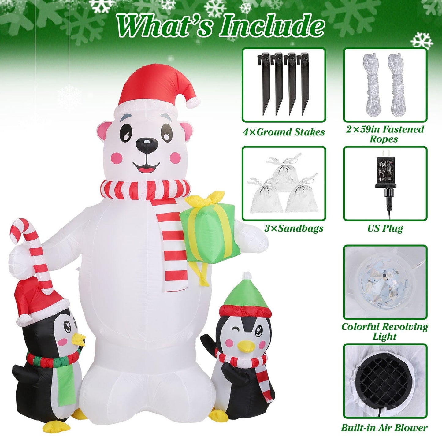 5.9Ft Christmas Inflatable Polar Bear and Penguin Blow Up Yard Outdoor Decoration with LED __stock:50 Holiday Decor & Apparel refund_fee:2200 Warranty