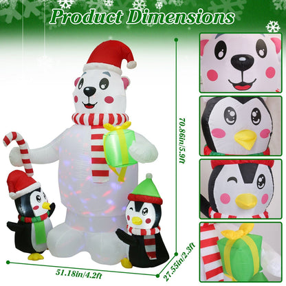 5.9Ft Christmas Inflatable Polar Bear and Penguin Blow Up Yard Outdoor Decoration with LED __stock:50 Holiday Decor & Apparel refund_fee:2200 Warranty