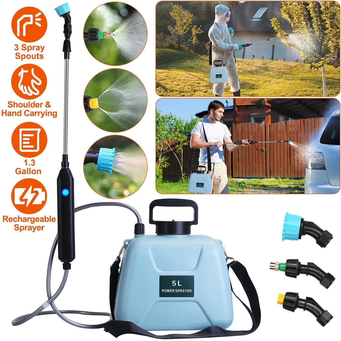 5L/1/3 Gallon Electric Plant Sprayer Telescopic Rechargeable with 3 Spray Sprouts __stock:50 Garden & Patio refund_fee:1800 Warranty