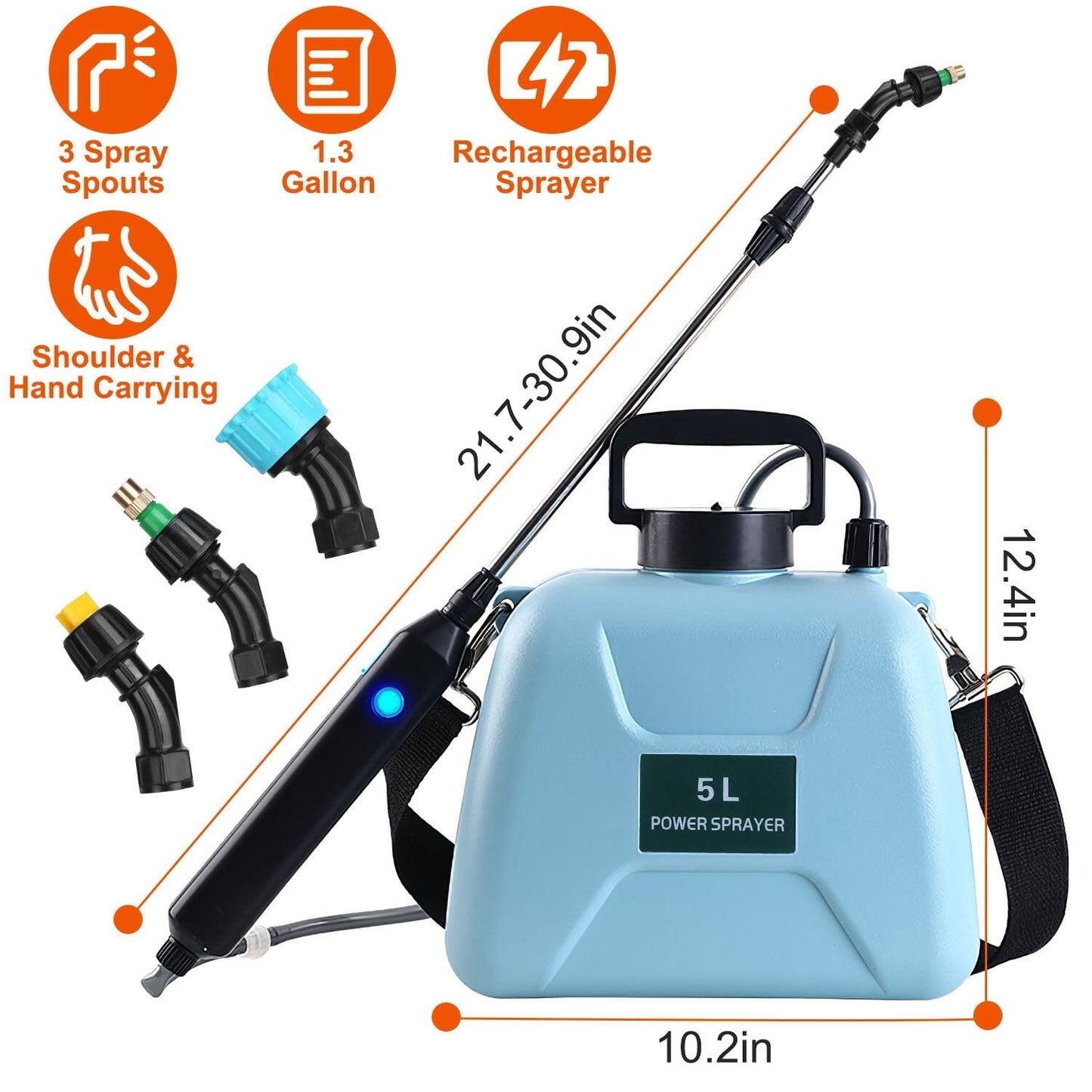 5L/1/3 Gallon Electric Plant Sprayer Telescopic Rechargeable with 3 Spray Sprouts __stock:50 Garden & Patio refund_fee:1800 Warranty