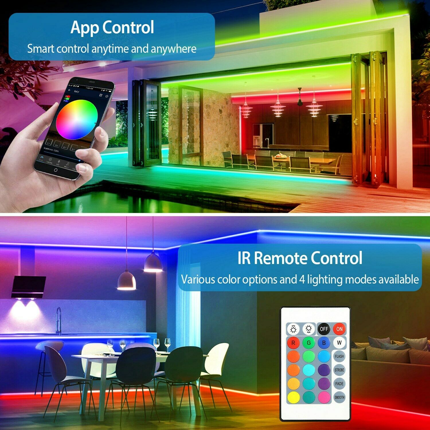 5M LED Strip Light 5050 SMD RGB Waterproof Smart WIFI IR APP Controller __stock:550 Indoor Lighting refund_fee:1200 Warranty