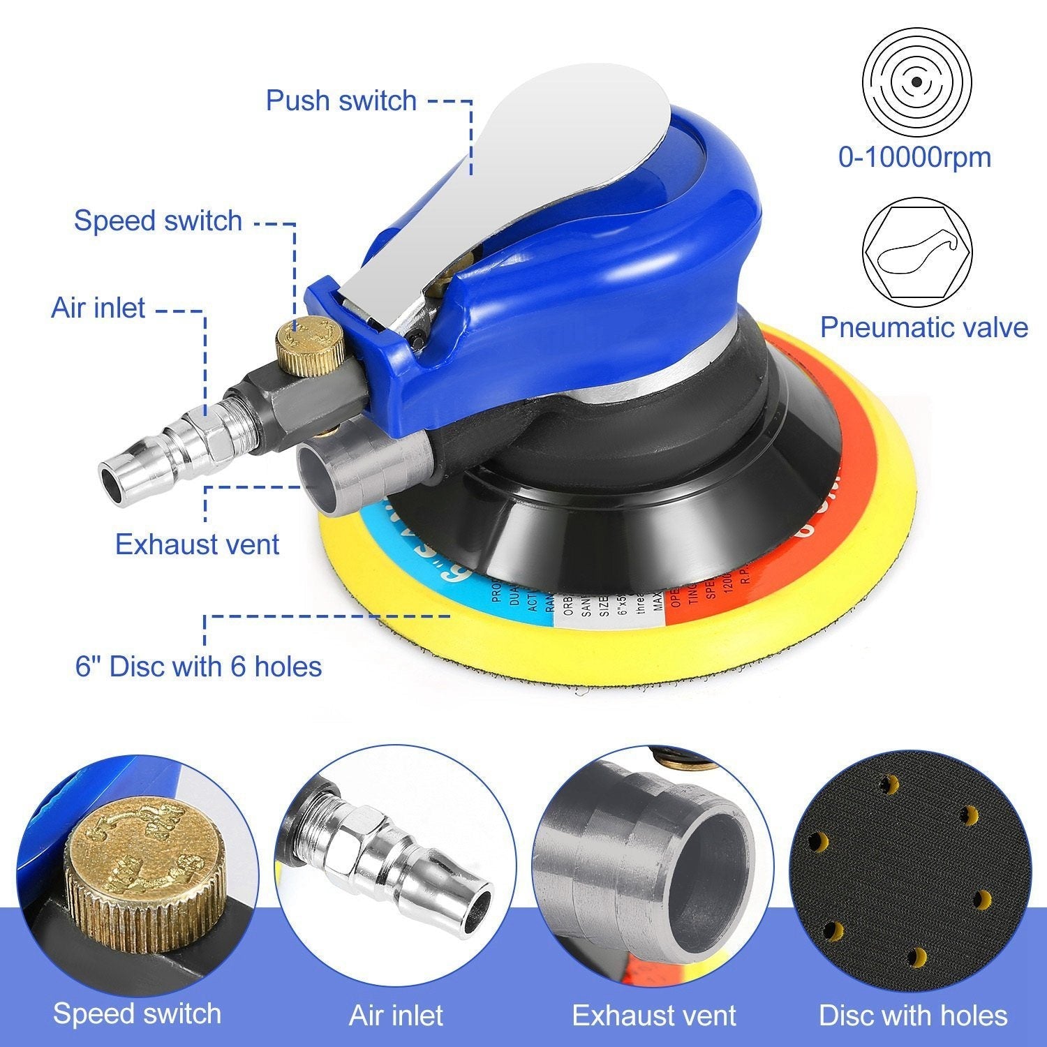 6" Air Random Orbital Sander Pneumatic Home Improvement refund_fee:1800