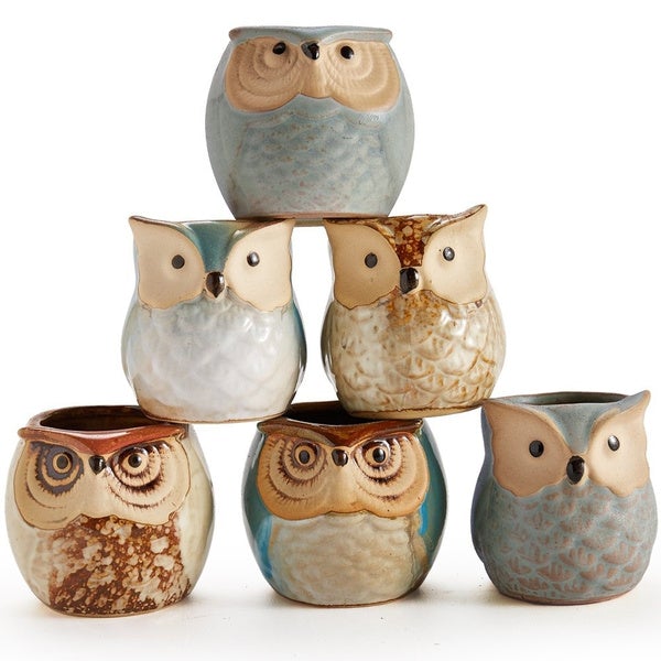 6-Pack: 2.5 Inch Owl Pot Ceramic Base __stock:200 Garden & Patio refund_fee:1200