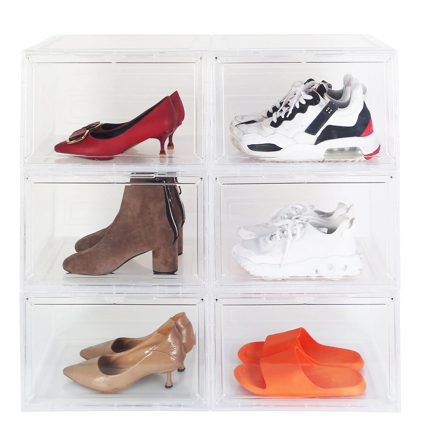 6-Pack: Collapsible Shoe Box Stackable Shoe Storage Bin with Magnetic Door Clear __stock:50 Closet & Storage refund_fee:2200