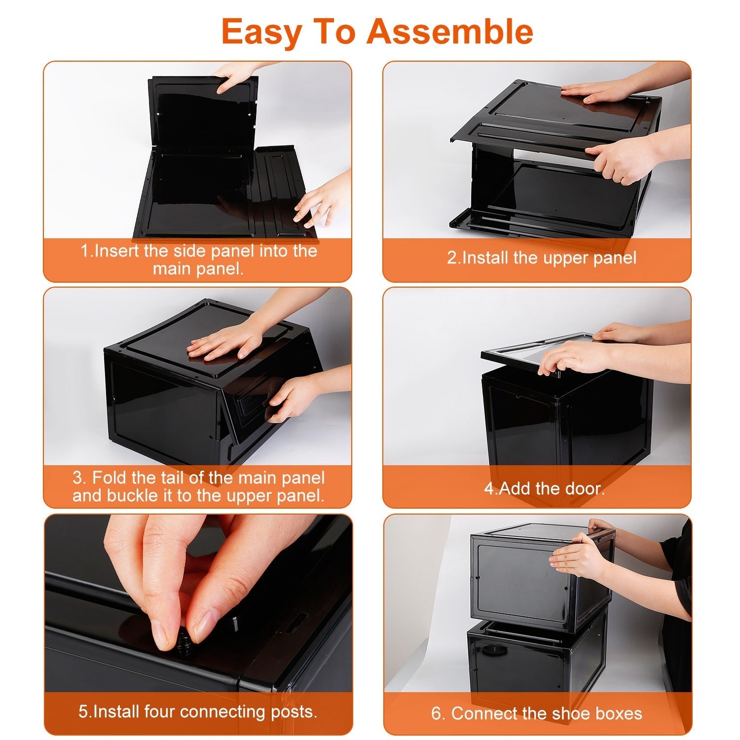 6-Pack: Collapsible Shoe Box Stackable Shoe Storage Bin with Magnetic Door __stock:50 Closet & Storage refund_fee:2200