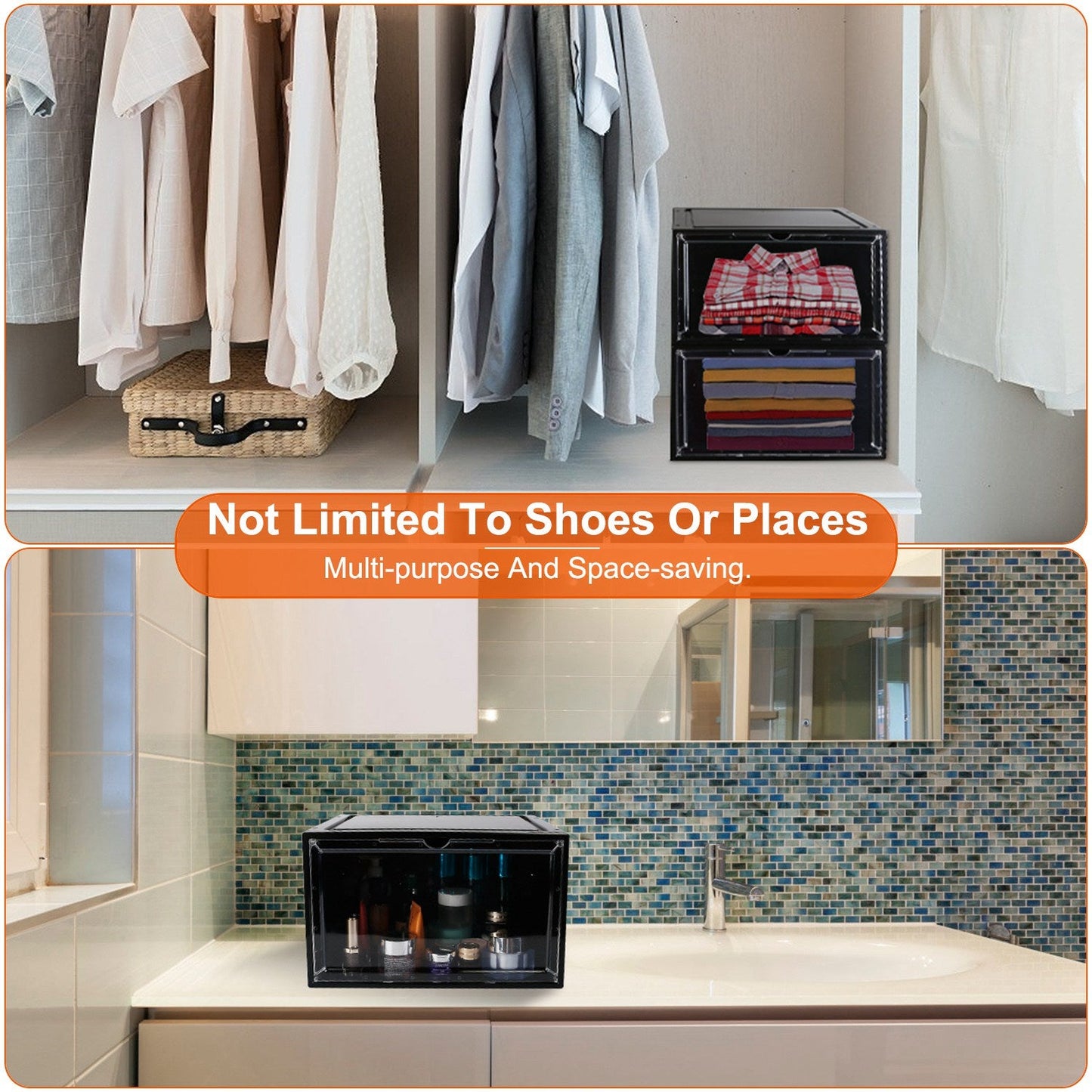 6-Pack: Collapsible Shoe Box Stackable Shoe Storage Bin with Magnetic Door __stock:50 Closet & Storage refund_fee:2200