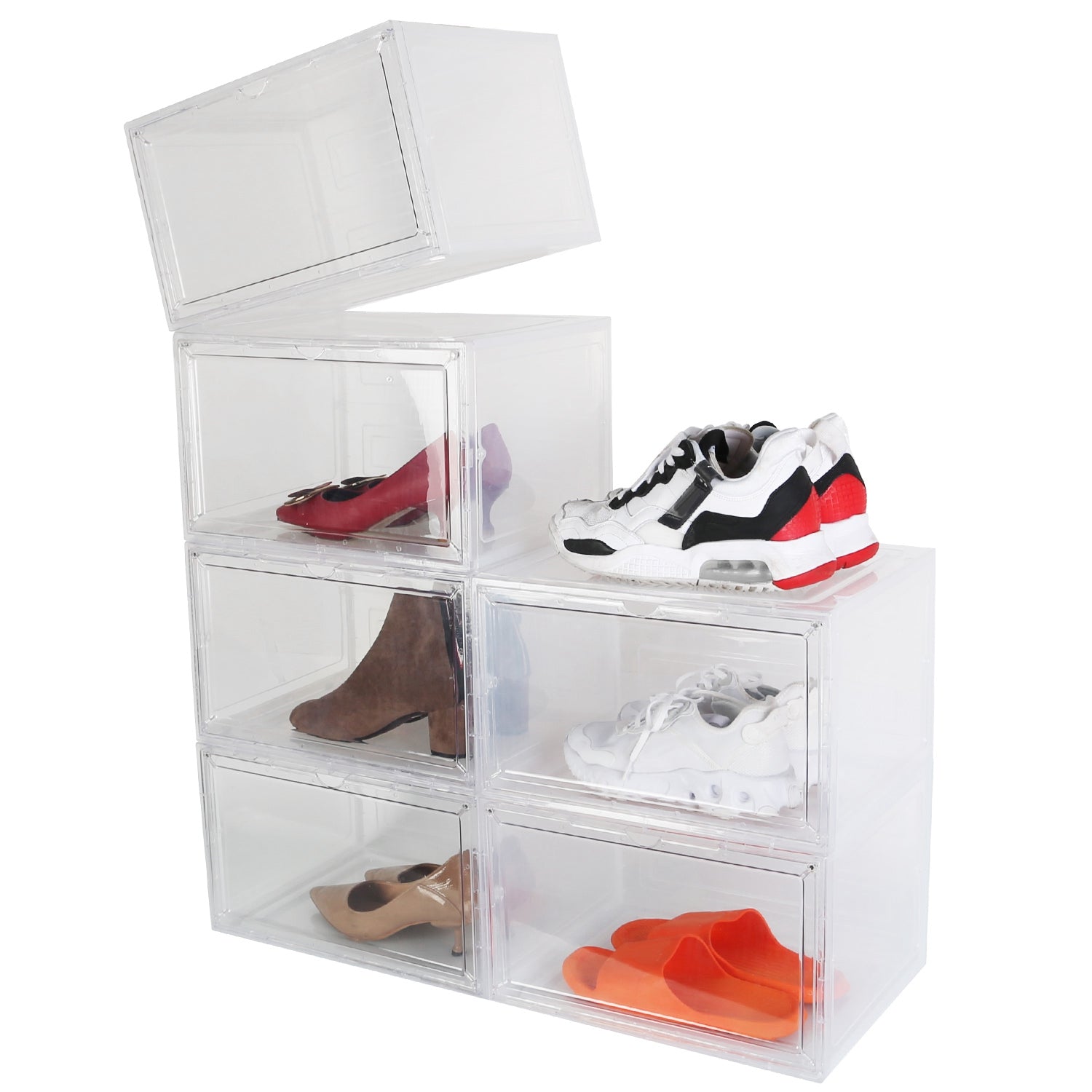 6-Pack: Collapsible Shoe Box Stackable Shoe Storage Bin with Magnetic Door __stock:50 Closet & Storage refund_fee:2200