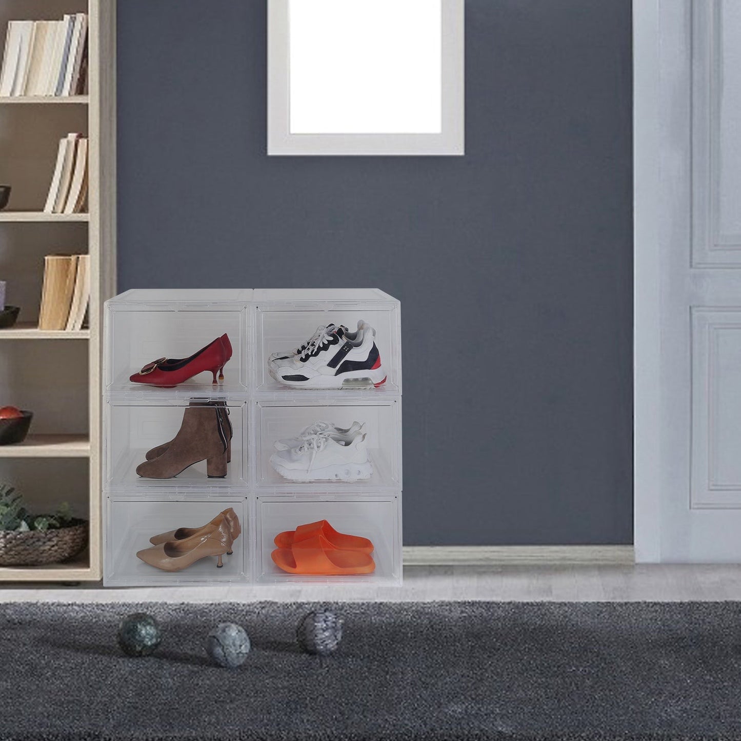 6-Pack: Collapsible Shoe Box Stackable Shoe Storage Bin with Magnetic Door __stock:50 Closet & Storage refund_fee:2200