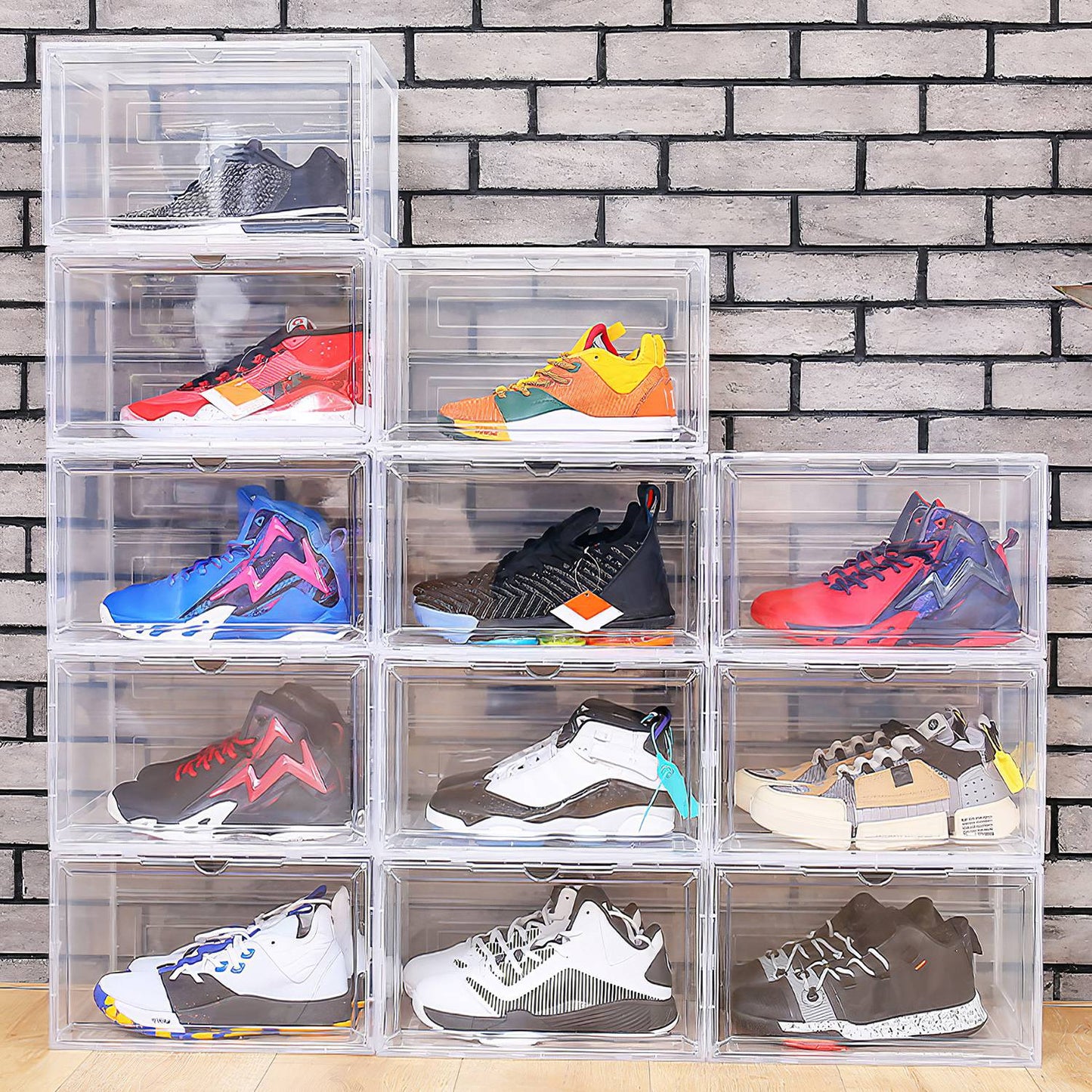 6-Pack: Collapsible Shoe Box Stackable Shoe Storage Bin with Magnetic Door __stock:50 Closet & Storage refund_fee:2200