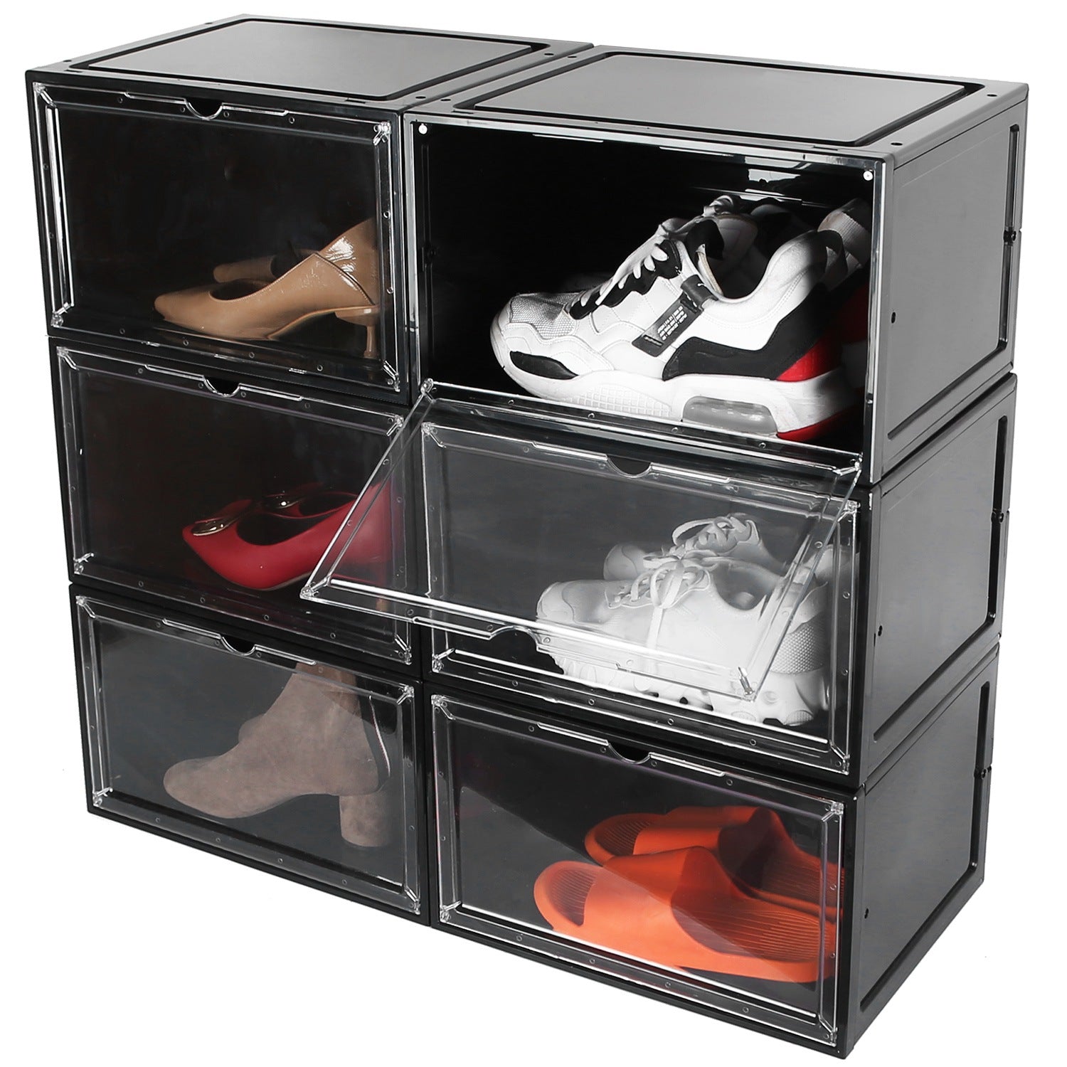 6-Pack: Collapsible Shoe Box Stackable Shoe Storage Bin with Magnetic Door __stock:50 Closet & Storage refund_fee:2200