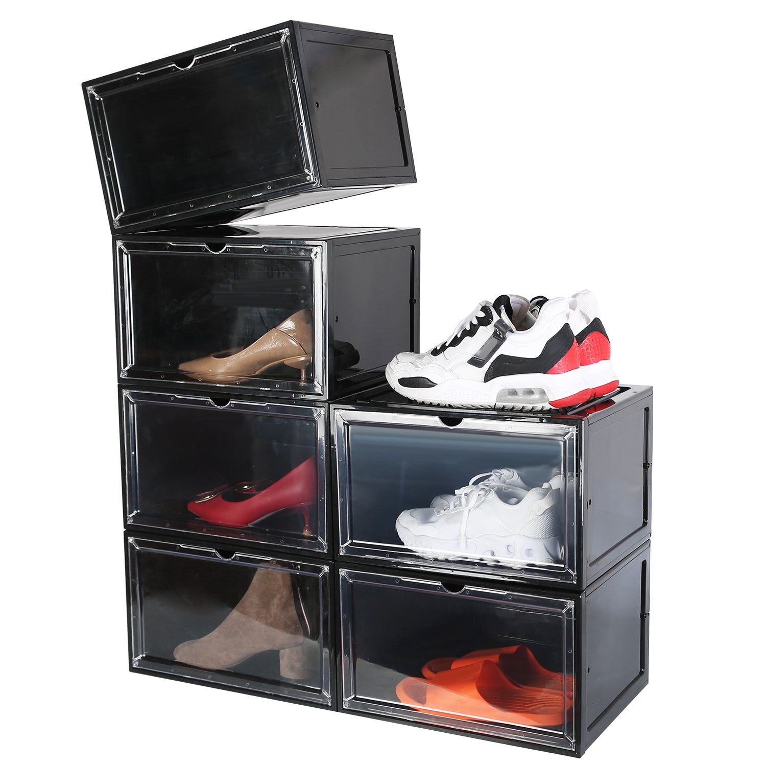 6-Pack: Collapsible Shoe Box Stackable Shoe Storage Bin with Magnetic Door __stock:50 Closet & Storage refund_fee:2200