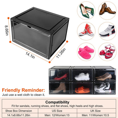 6-Pack: Collapsible Shoe Box Stackable Shoe Storage Bin with Magnetic Door __stock:50 Closet & Storage refund_fee:2200