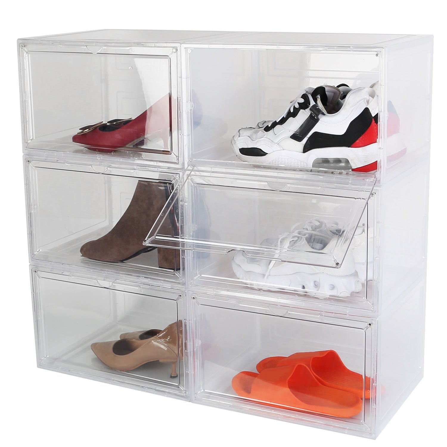 6-Pack: Collapsible Shoe Box Stackable Shoe Storage Bin with Magnetic Door __stock:50 Closet & Storage refund_fee:2200