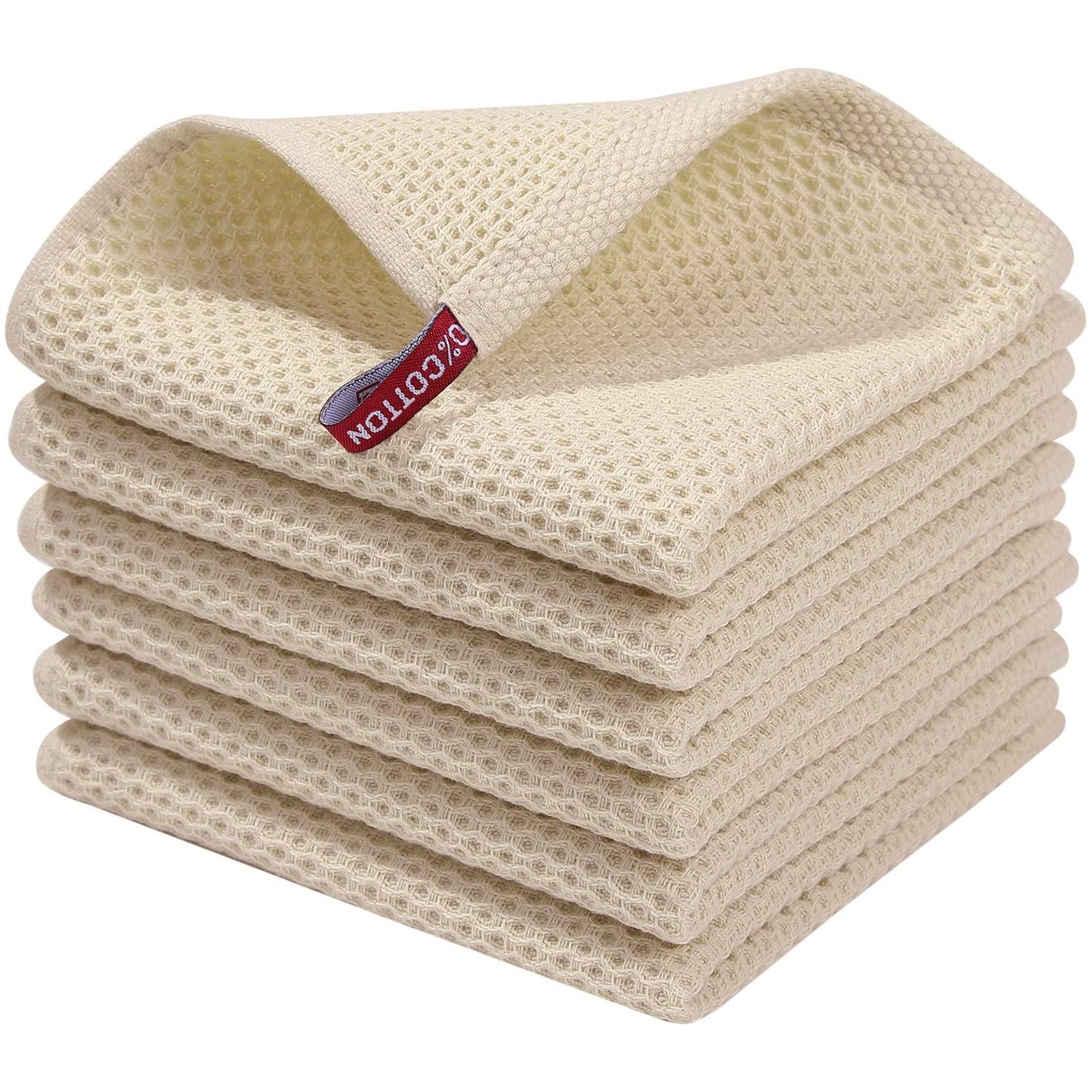 6-Pack: Cotton Waffle Woven Kitchen Towel Beige __stock:200 Kitchen & Dining refund_fee:800