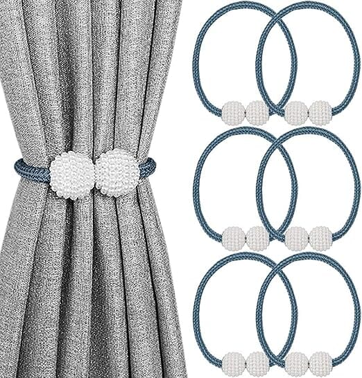 6-Pack: Magnetic Curtain Tiebacks, Decorative Curtain Holdbacks Navy __stock:200 Furniture and Décor refund_fee:800