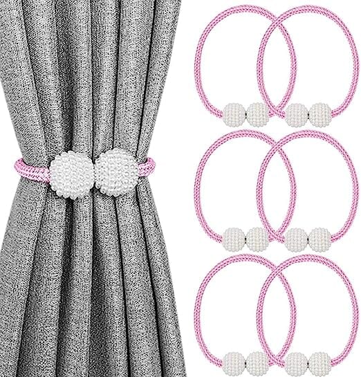 6-Pack: Magnetic Curtain Tiebacks, Decorative Curtain Holdbacks Pink __stock:200 Furniture and Décor refund_fee:800