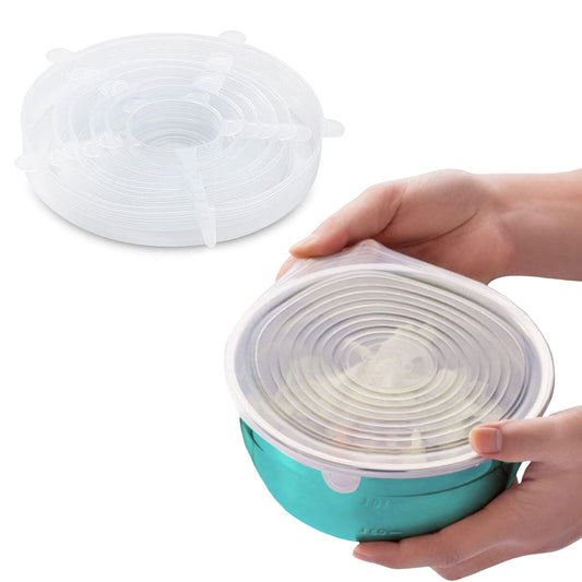 6-Pack: Reusable Silicone Stretch Container Lids Covers for Food Storage - Fit Most Containers __stock:1000 Kitchen & Dining refund_fee:800