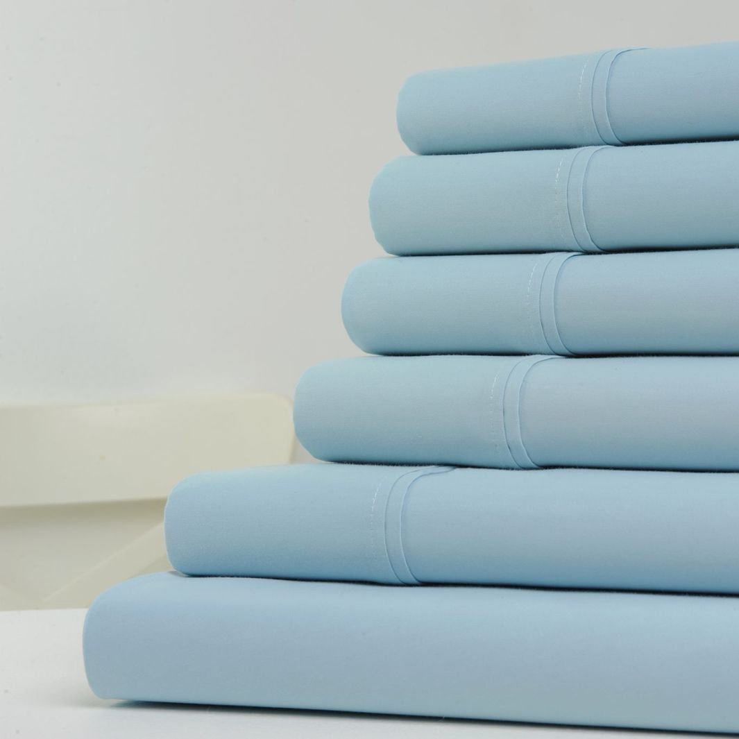 6-Piece: 1200 Thread Count Cotton Sheets Sky Blue __label2:BOGO 30% OFF __stock:100 Bedding refund_fee:1800