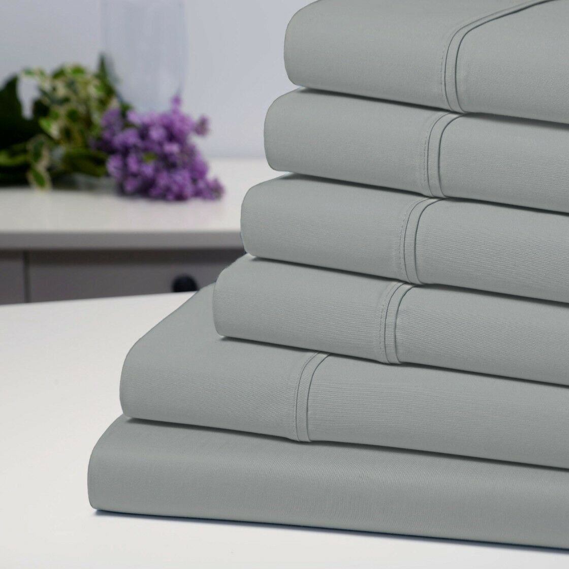 6-Piece: Bamboo 1800 Count Extra Soft Luxury Sheet Set Silver __label2:BOGO 30% OFF __stock:200 Bedding refund_fee:1200