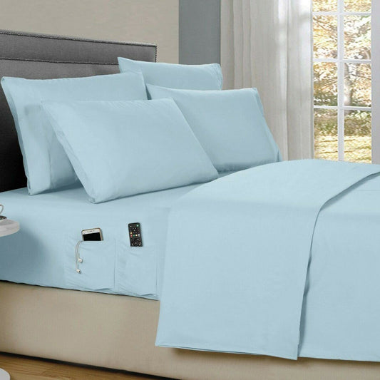 6-Piece: Bamboo Smart Sheet Set With Storage Pocket Aqua __label2:BOGO 30% OFF Bedding refund_fee:1200