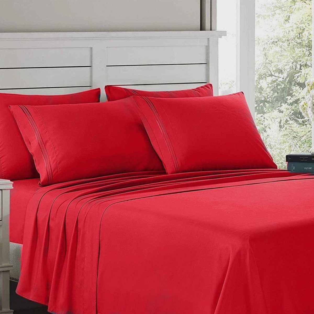 6-Piece: Lux Decor Collection 1800 Series Sheets Set Burgundy __label2:BOGO 30% OFF __stock:50 Bedding refund_fee:1200