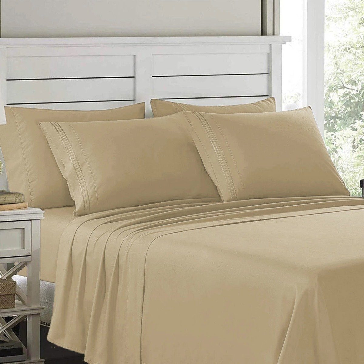 6-Piece: Lux Decor Collection 1800 Series Sheets Set Taupe __label2:BOGO 30% OFF __stock:50 Bedding refund_fee:1200