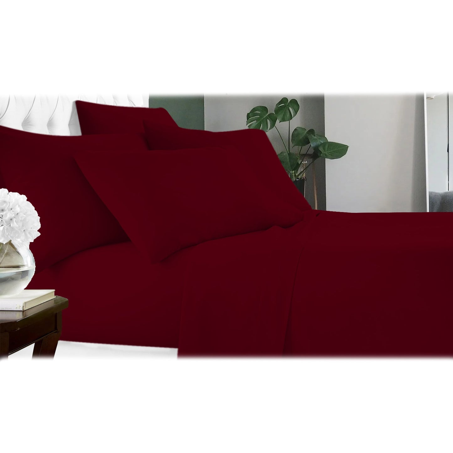 6-Piece: Luxury Home Cool Bamboo-Fiber Sheet Set Burgundy __label2:BOGO 30% OFF __stock:200 Bedding refund_fee:1200