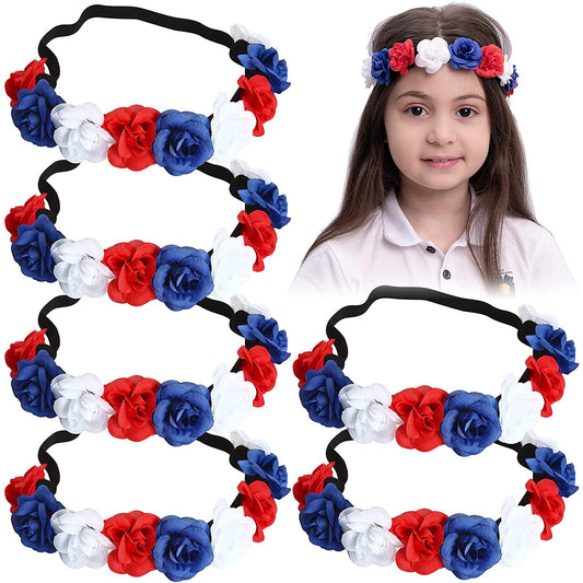 6-Piece: Patriotic Flower Headbands __stock:200 Holiday Decor & Apparel refund_fee:800