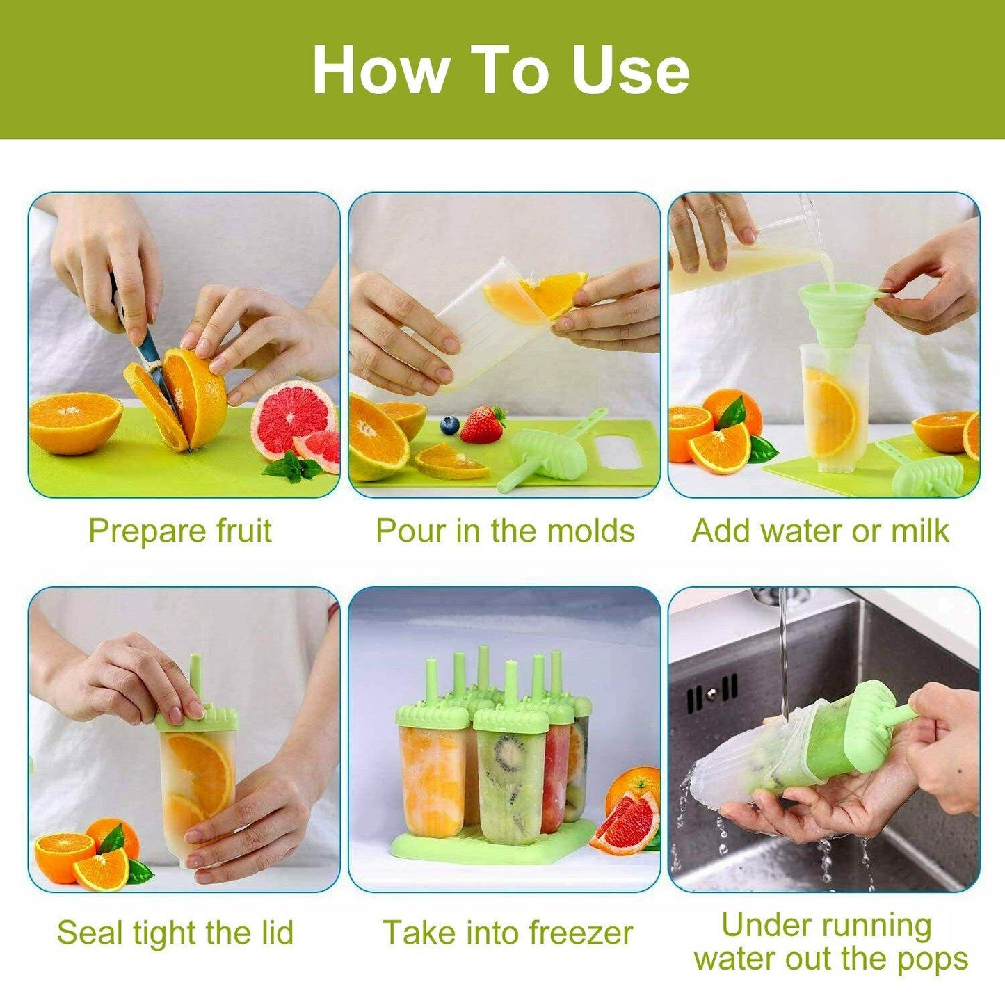 6-Piece: Popsicle Molds Reusable Ice Cream DIY Ice Pop Maker Kitchen & Dining refund_fee:800