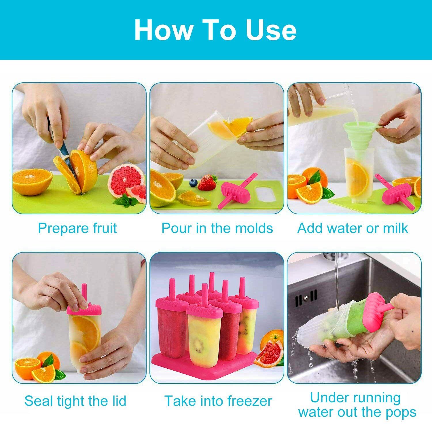 6-Piece: Popsicle Molds Reusable Ice Cream DIY Ice Pop Maker Kitchen & Dining refund_fee:800