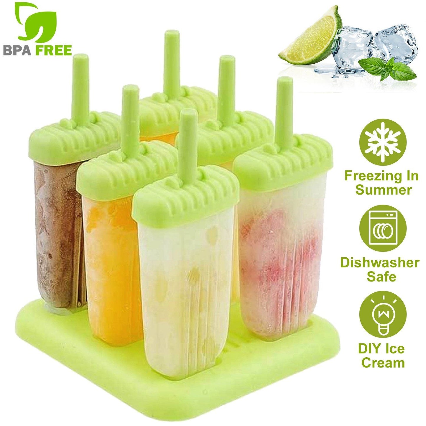 6-Piece: Popsicle Molds Reusable Ice Cream DIY Ice Pop Maker Kitchen & Dining refund_fee:800