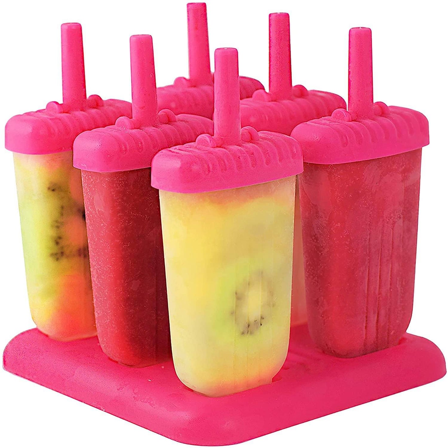 6-Piece: Popsicle Molds Reusable Ice Cream DIY Ice Pop Maker Hot Pink Kitchen & Dining refund_fee:800