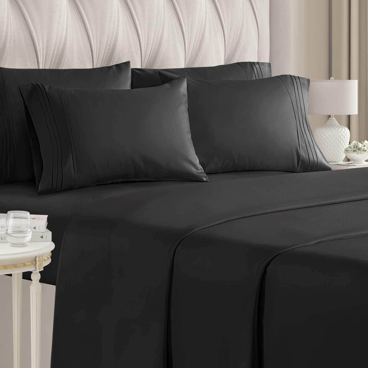 6-Piece Set: Hotel Luxury Bed Sheets Black __label2:BOGO 30% OFF __stock:200 Bedding refund_fee:1800